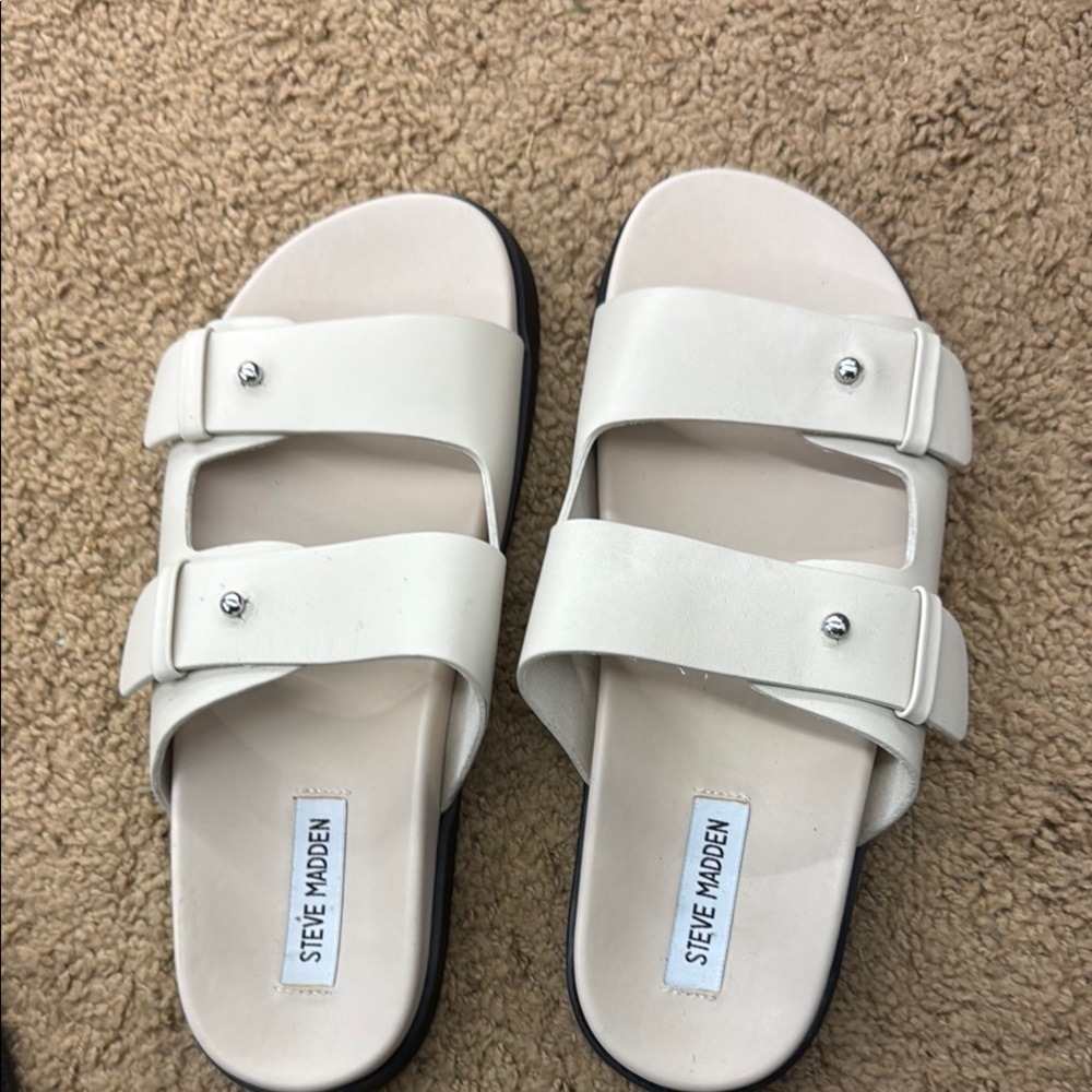 Steve Madden Cream Double Strap Sandals